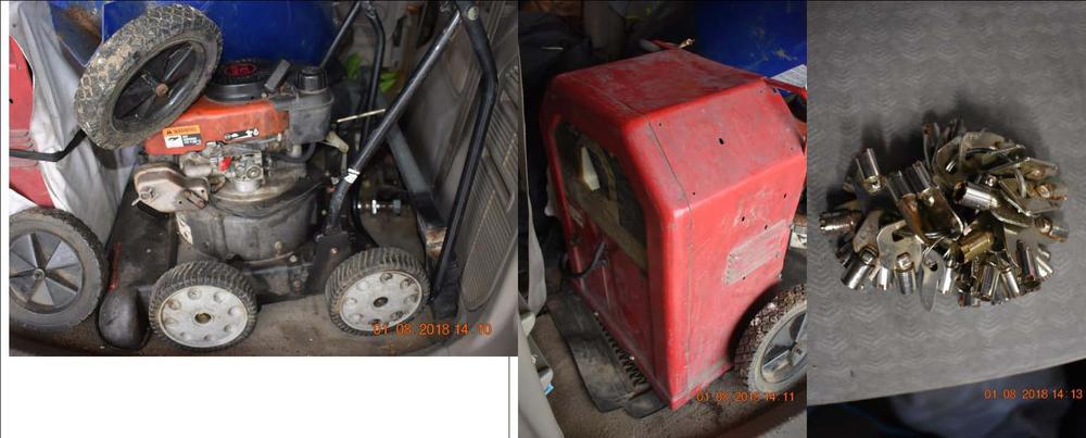 Images of lawn mower and generator. 