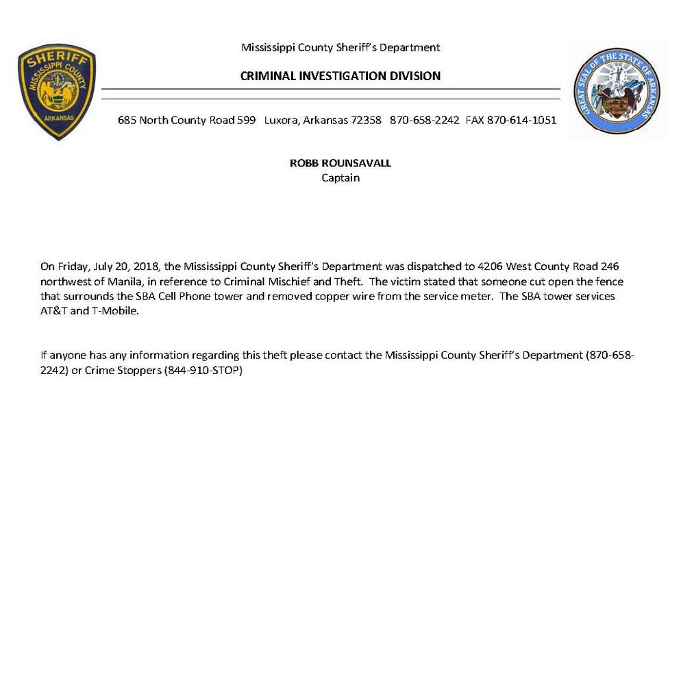 Press release by Captain Robb Rounsavall.